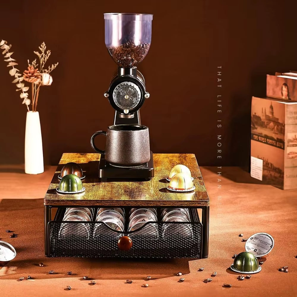 Stylish Coffee Capsule Storage Drawer - Elegant Organizer with Sliding Basket for Your Coffee Maker