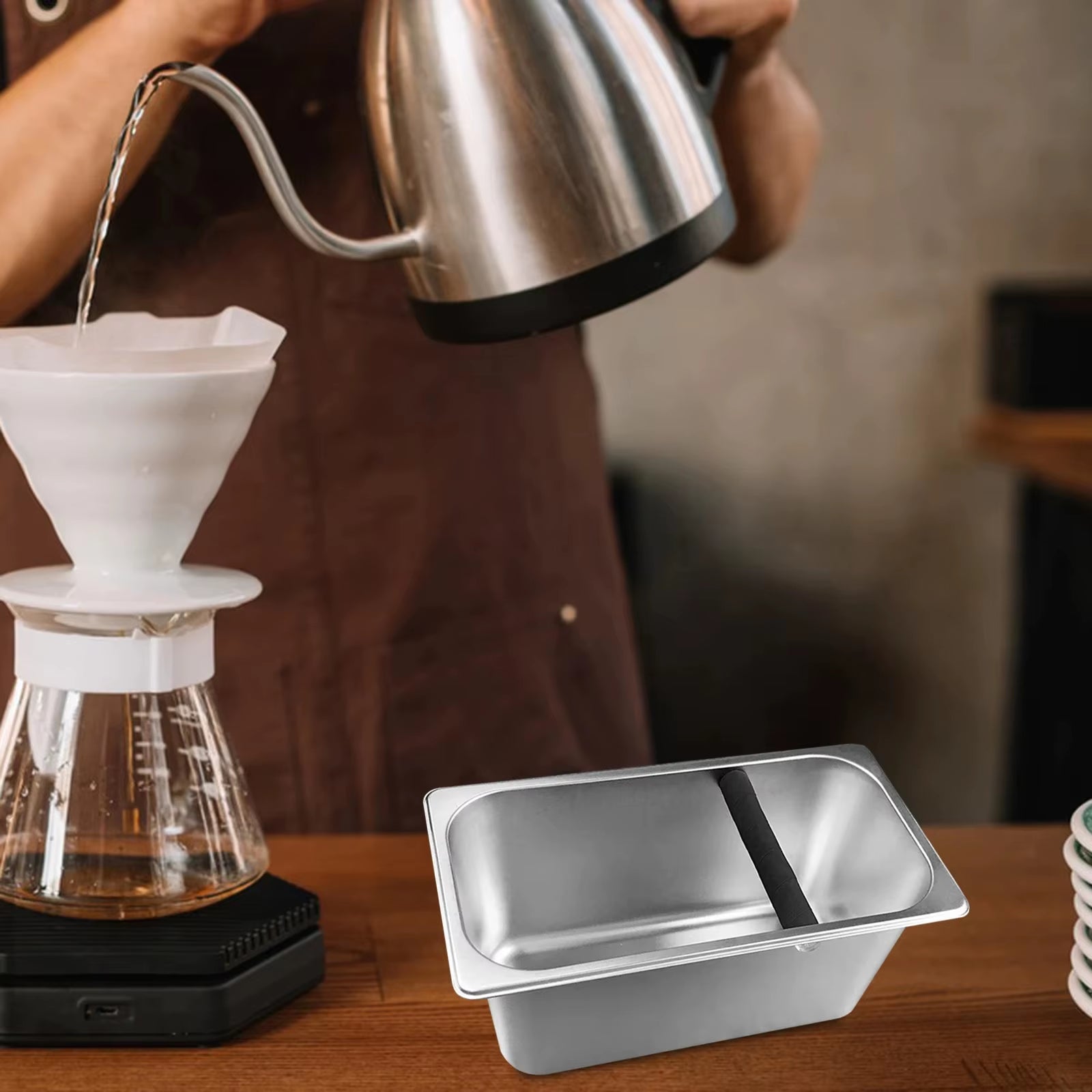 1PCS Portable Coffee Knock Box Stainless Steel Coffee Grounds Container Box Barista Coffee Residue Bucket Grind Waste Bin