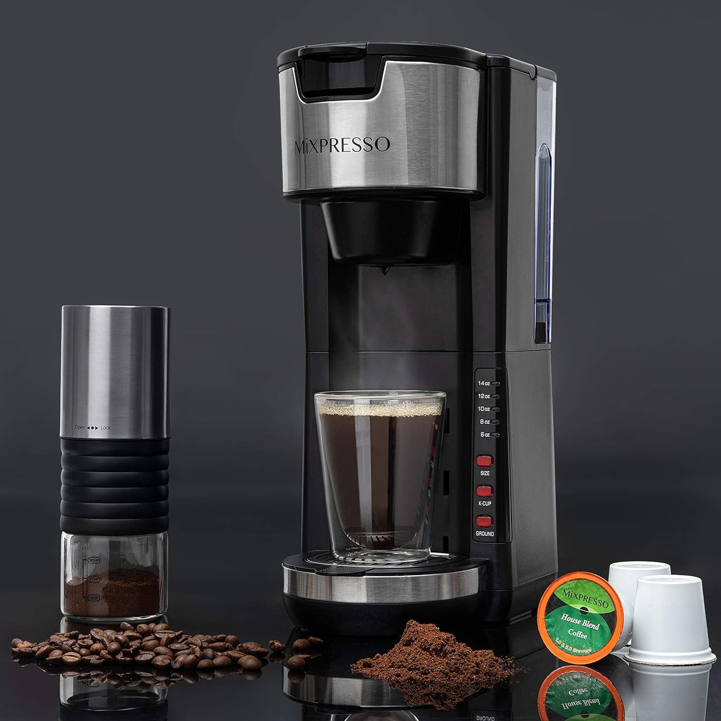 Versatile Black Single Serve Coffee Maker: Brew K-Cup Pods or Ground Coffee with 5 Custom Brew Sizes, Perfect for Travel Mugs and Compact Spaces
