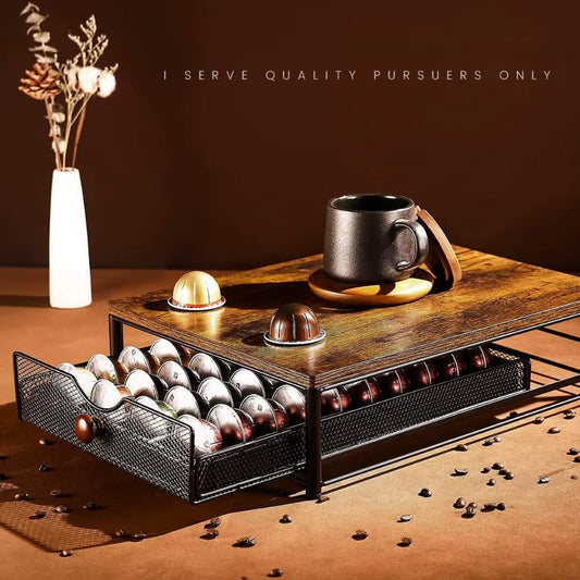 Stylish Coffee Capsule Storage Drawer - Elegant Organizer with Sliding Basket for Your Coffee Maker
