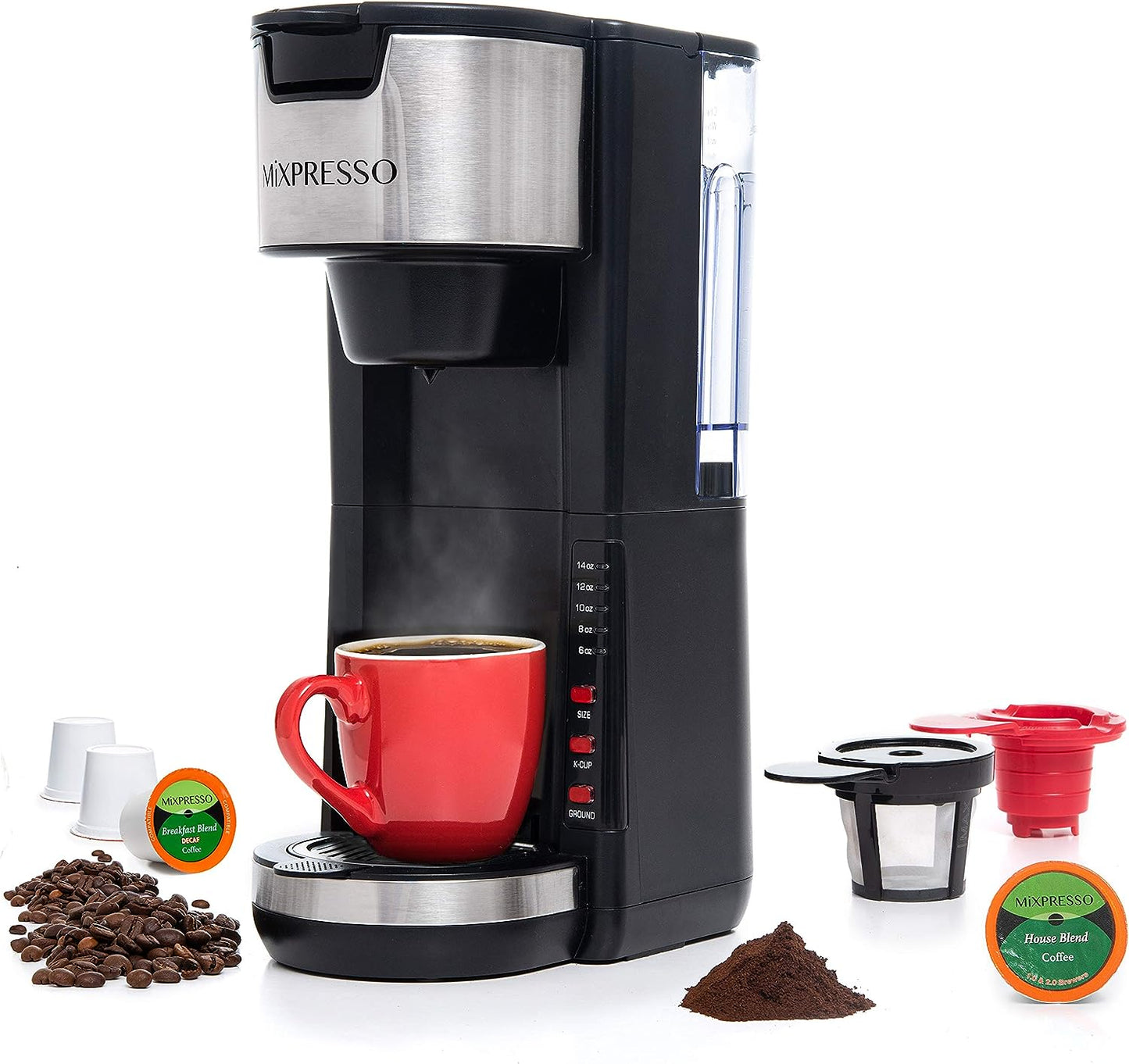 Versatile Black Single Serve Coffee Maker: Brew K-Cup Pods or Ground Coffee with 5 Custom Brew Sizes, Perfect for Travel Mugs and Compact Spaces