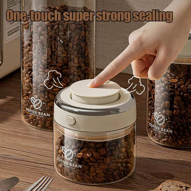 Elegant Glass Coffee Bean Container - Leak-Proof Vacuum Storage Canister with Airtight Lid for Freshness